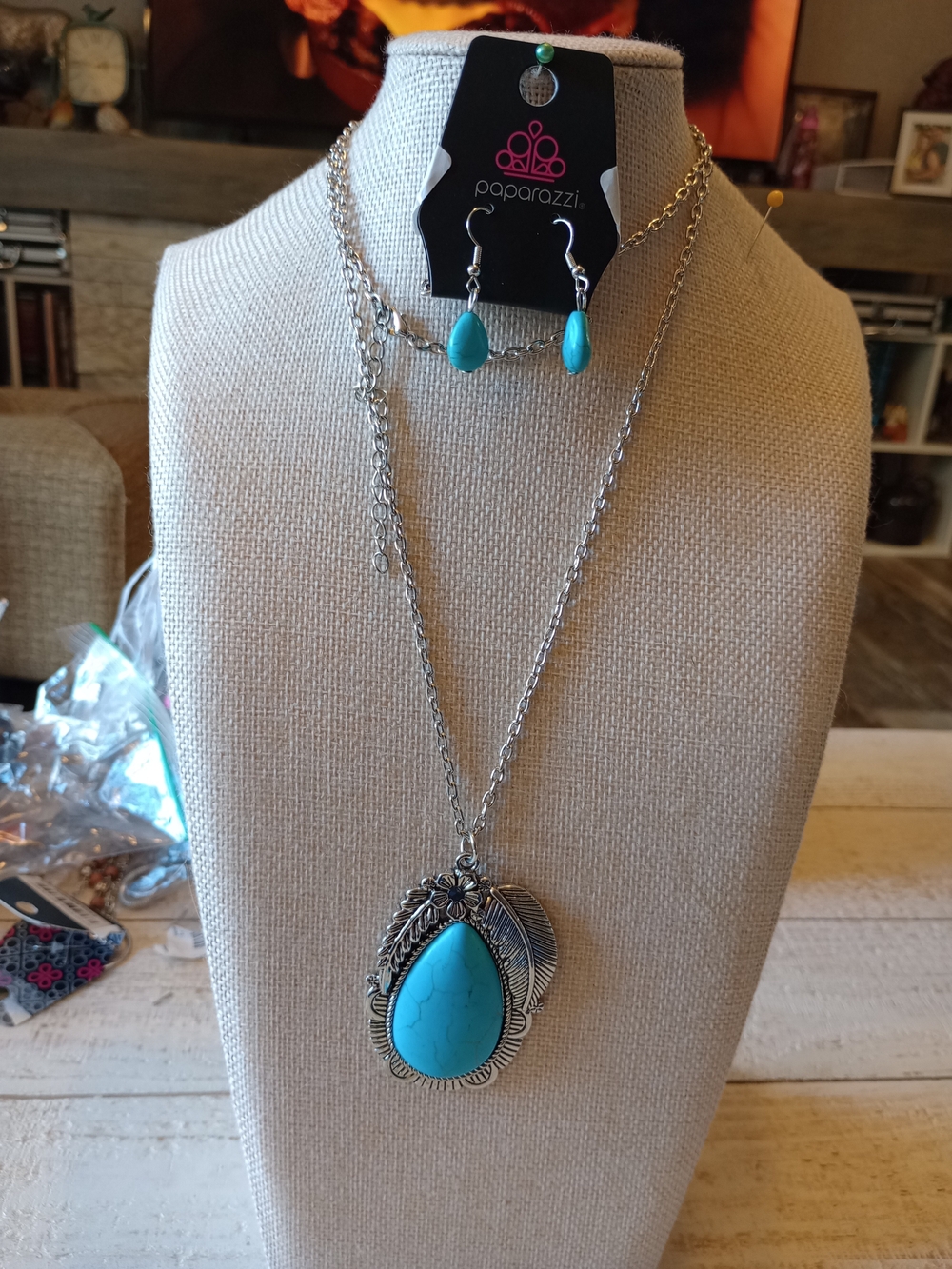 Paparazzi Turquoise Teardrop Pendant Necklace and Earring Set